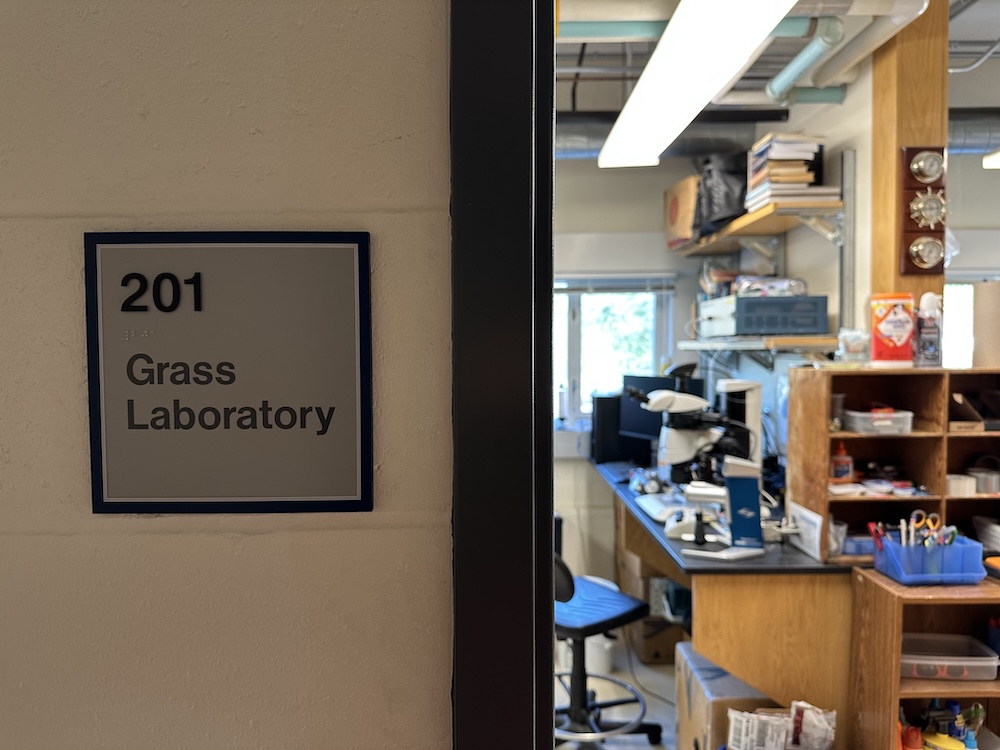 Room 201, Grass Laboratory sign